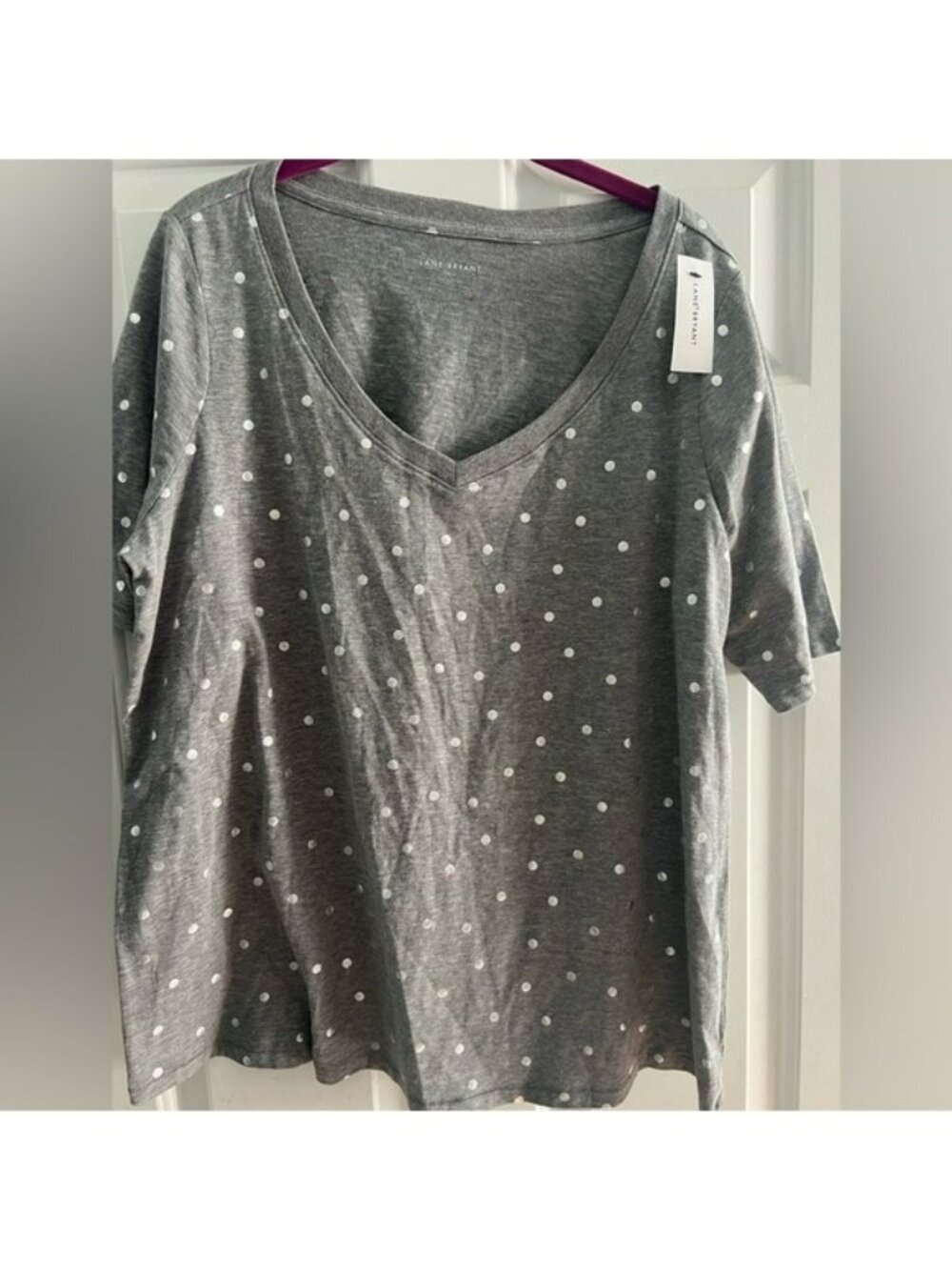 Lane Bryant Gray Polka Dot V‑Neck Tee
